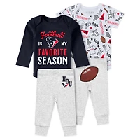 Newborn & Infant WEAR by Erin Andrews Houston Texans Three-Piece Turn Me Around Bodysuits & Pant Set