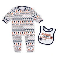 Newborn & Infant WEAR by Erin Andrews Denver Broncos Allover Print Full-Zip Sleeper & Bib Set