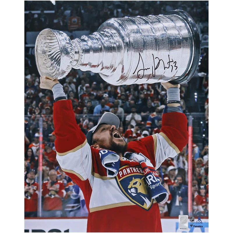 Sam Reinhart Florida Panthers Autographed 2024 Stanley Cup Champions 16" x 20" Raising Cup Photograph