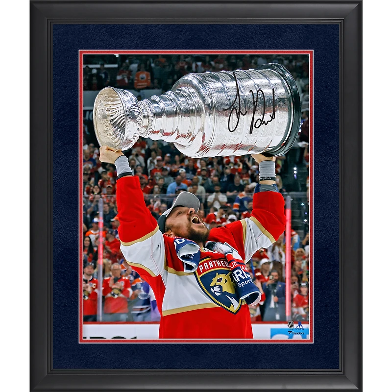 Sam Reinhart Florida Panthers Autographed 2024 Stanley Cup Champions Framed 16" x 20" Raising Cup Photograph