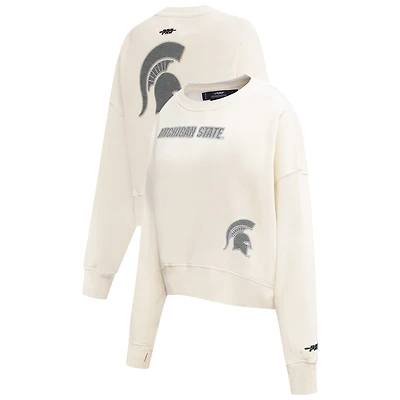 Women's Pro Standard Cream Michigan State Spartans French Terry Boxy Cropped Pullover Crewneck