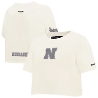 Women's Pro Standard Cream Nebraska Huskers Reverse French Terry Boxy Cropped T-Shirt