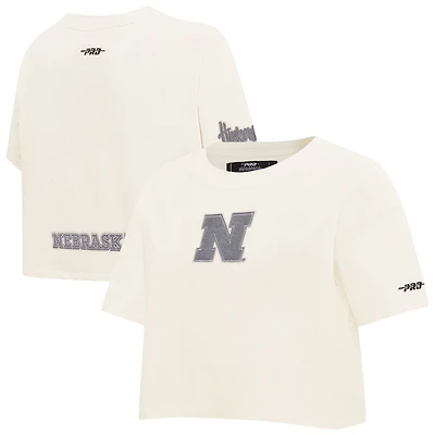 Women's Pro Standard Cream Nebraska Huskers Reverse French Terry Boxy Cropped T-Shirt