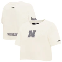 Women's Pro Standard Cream Nebraska Huskers Reverse French Terry Boxy Cropped T-Shirt