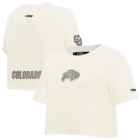 Women's Pro Standard Cream Colorado Buffaloes Reverse French Terry Boxy Cropped T-Shirt