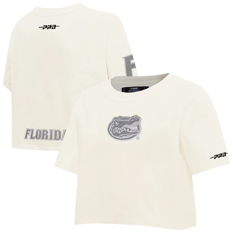 Women's Pro Standard Cream Florida Gators Reverse French Terry Boxy Cropped T-Shirt