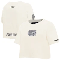 Women's Pro Standard Cream Florida Gators Reverse French Terry Boxy Cropped T-Shirt