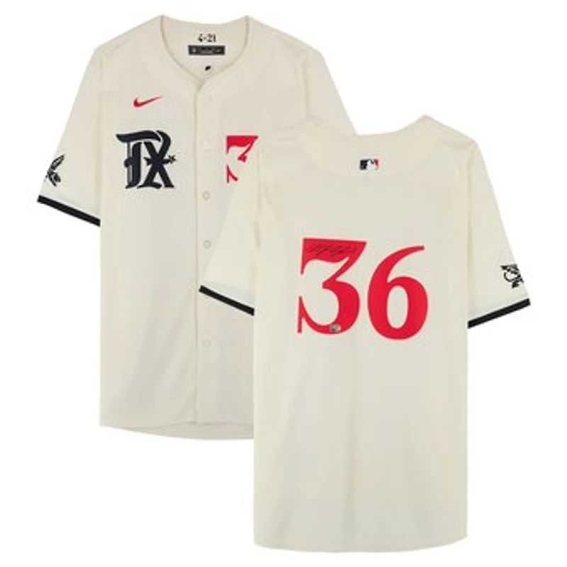 Wyatt Langford Texas Rangers Autographed Cream Nike City Connect Limited Jersey