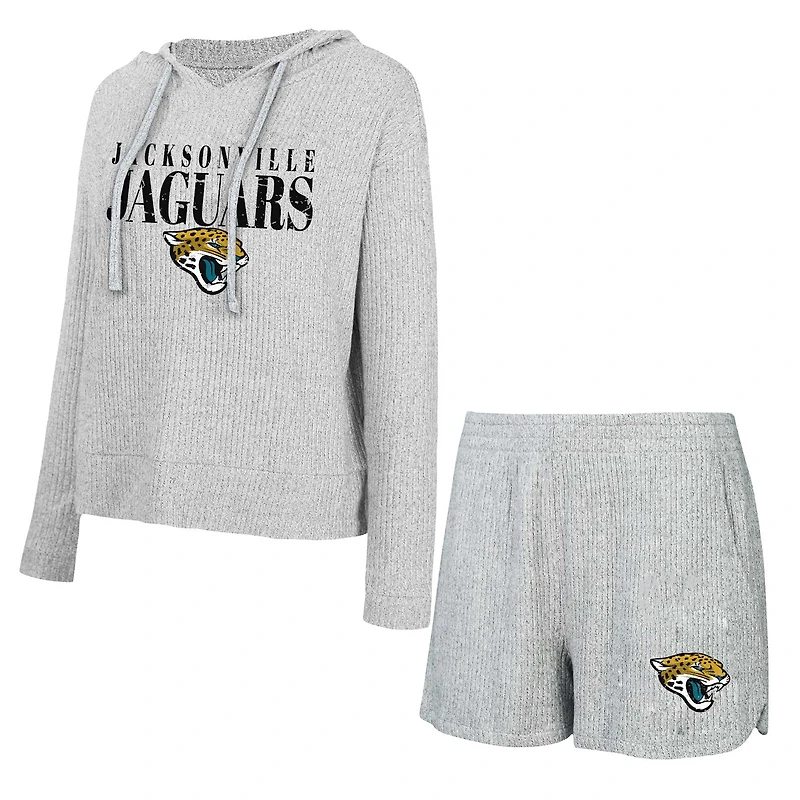 Women's Concepts Sport Gray Jacksonville Jaguars Juniper Long Sleeve Hoodie Top & Shorts Set