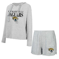 Women's Concepts Sport Gray Jacksonville Jaguars Juniper Long Sleeve Hoodie Top & Shorts Set