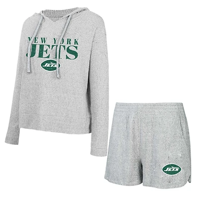 Women's Concepts Sport Gray New York Jets Juniper Long Sleeve Hoodie Top & Shorts Set