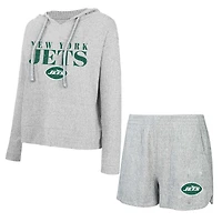 Women's Concepts Sport Gray New York Jets Juniper Long Sleeve Hoodie Top & Shorts Set
