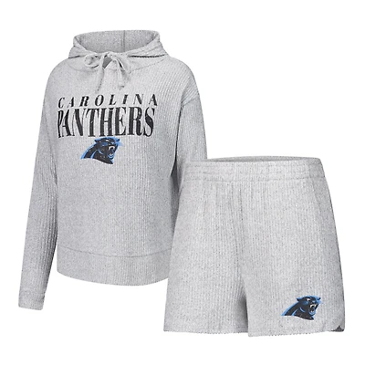 Women's Concepts Sport Gray Carolina Panthers Juniper Long Sleeve Hoodie Top & Shorts Set