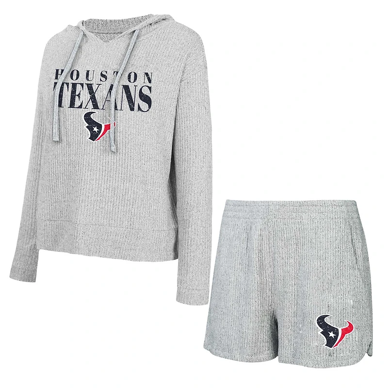 Women's Concepts Sport Gray Houston Texans Juniper Long Sleeve Hoodie Top & Shorts Set