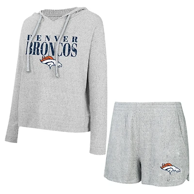Women's Concepts Sport Gray Denver Broncos Juniper Long Sleeve Hoodie Top & Shorts Set