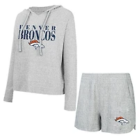 Women's Concepts Sport Gray Denver Broncos Juniper Long Sleeve Hoodie Top & Shorts Set