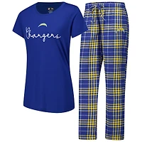 Women's Concepts Sport Los Angeles Chargers Vector Top & Flannel Pants Sleep Set
