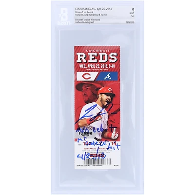 Ronald Acuña Jr. Atlanta Braves Autographed MLB Debut & 1st Hit Beckett/Fanatics Witnessed Authenticated 9 Ticket with Multiple Inscriptions