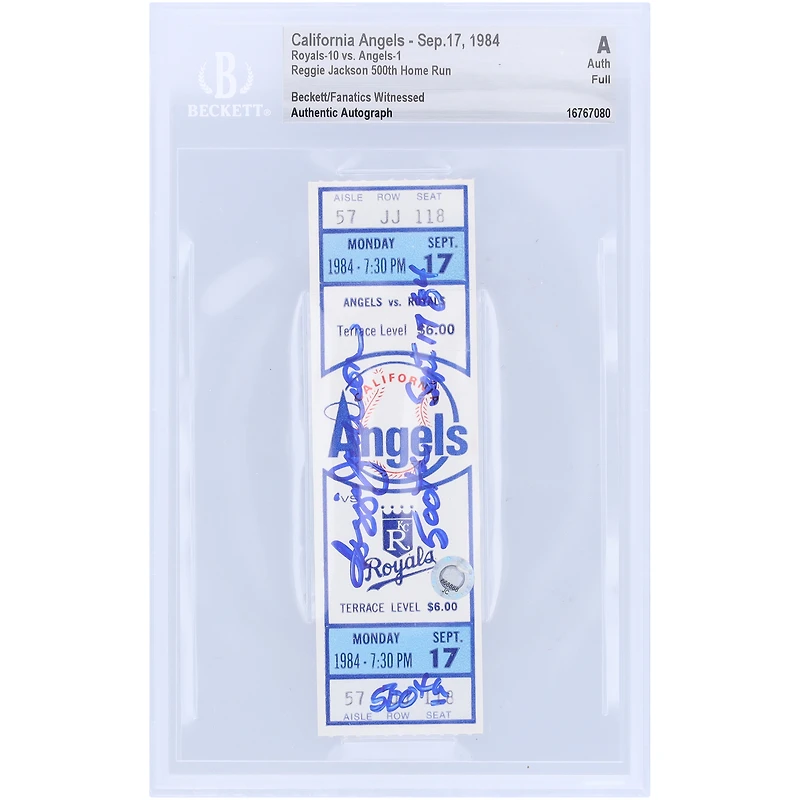 Reggie Jackson California Angels Autographed 500th Home Run Game Beckett/Fanatics Witnessed Authenticated Ticket with Multiple Inscriptions