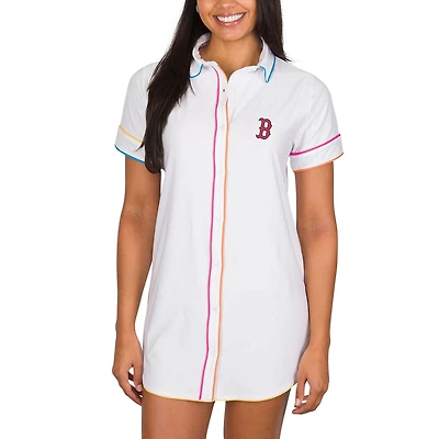 Women's Concepts Sport White Boston Red Sox Flutter Knit Button-Up Nightshirt
