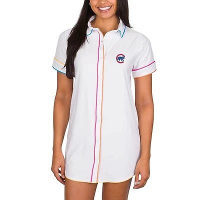 Women's Concepts Sport White Chicago Cubs Flutter Knit Button-Up Nightshirt