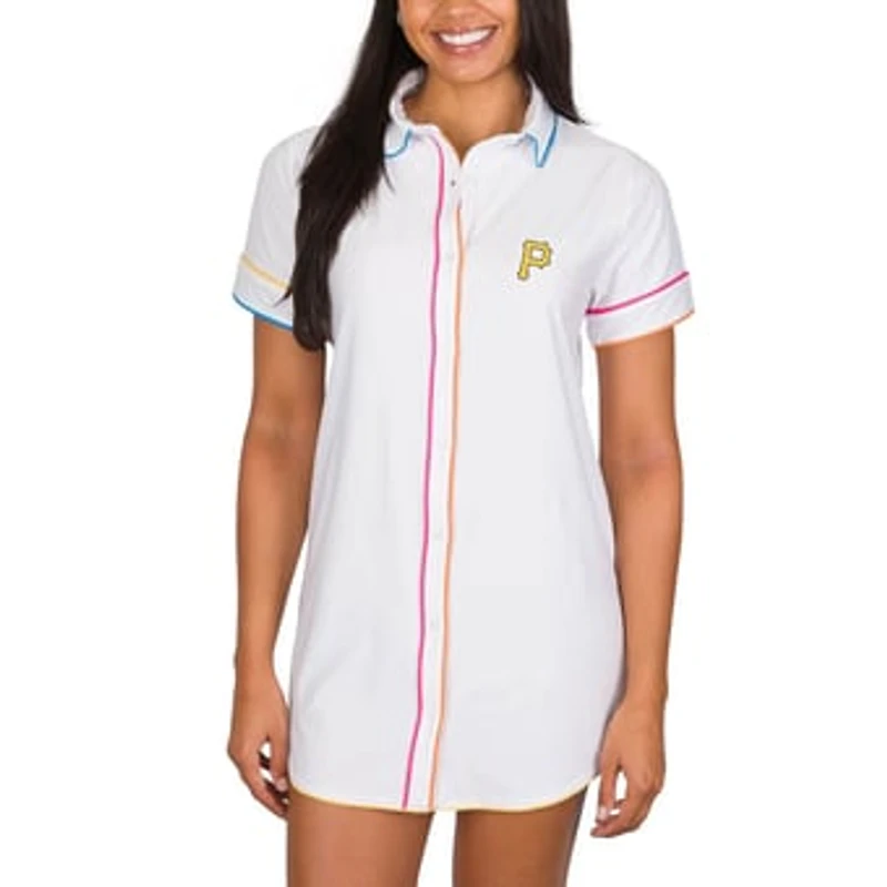 Women's Concepts Sport White Pittsburgh Pirates Flutter Knit Button-Up Nightshirt