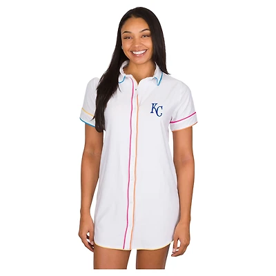 Women's Concepts Sport White Kansas City Royals Flutter Knit Button-Up Nightshirt