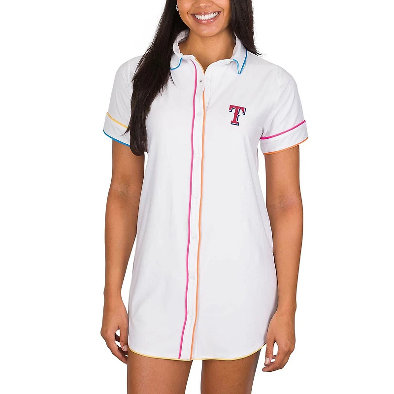 Women's Concepts Sport White Texas Rangers Flutter Knit Button-Up Nightshirt