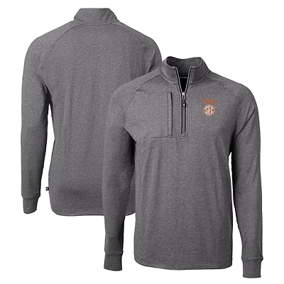 Men's Cutter & Buck Heather Black Texas Longhorns SEC Big & Tall Adapt Eco Knit Heather Quarter-Zip Pullover Top