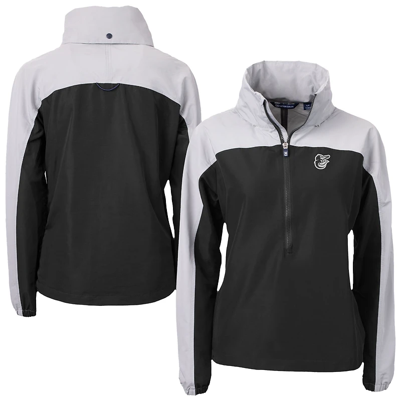 Women's Cutter & Buck Black Baltimore Orioles Charter Eco Recycled Half-Zip Anorak Jacket