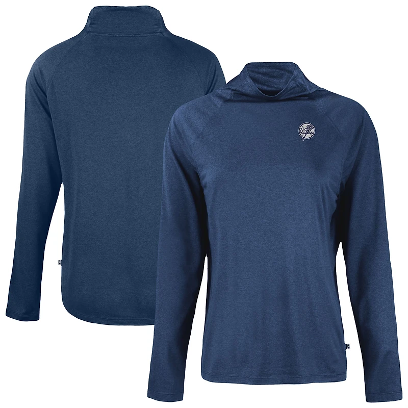 Women's Cutter & Buck Navy New York Yankees Coastline Epic Comfort Eco Recycled Funnel Neck Pullover Top