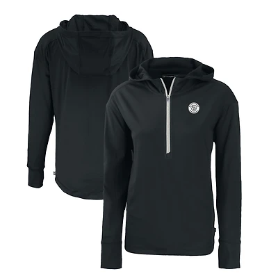 Women's Cutter & Buck Black Milwaukee Brewers Daybreak Eco Recycled Half-Zip Hoodie