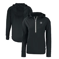 Women's Cutter & Buck Black Chicago Cubs Daybreak Eco Recycled Half-Zip Hoodie