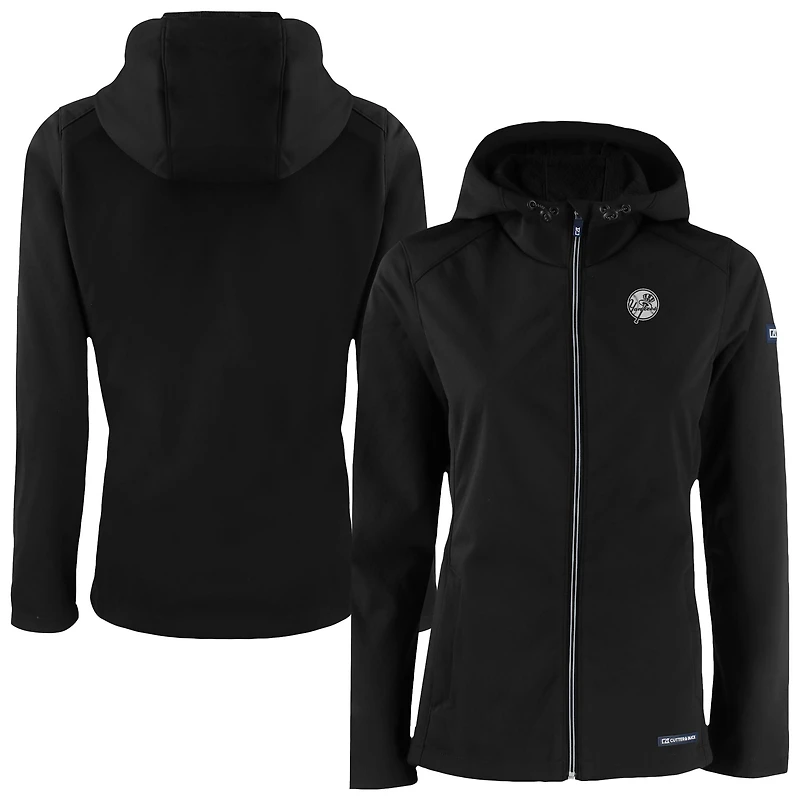 Women's Cutter & Buck Black New York Yankees Evoke Eco Softshell Recycled Full-Zip Hoodie Jacket