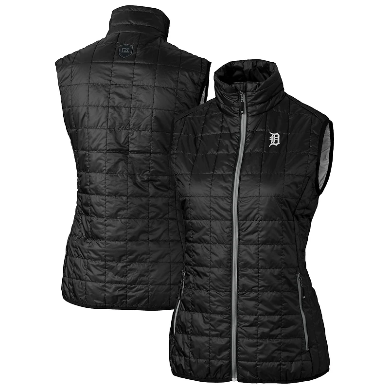 Women's Cutter & Buck Black Detroit Tigers Rainier PrimaLoft Eco Insulated Full-Zip Puffer Vest