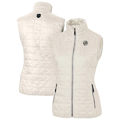 Women's Cutter & Buck Oatmeal New York Yankees Rainier PrimaLoft Eco Insulated Full-Zip Puffer Vest