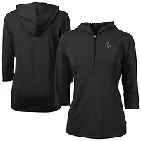 Women's Cutter & Buck Black Boston Red Sox Virtue Eco Pique Half-Zip 3/4 Sleeve Pullover Hoodie