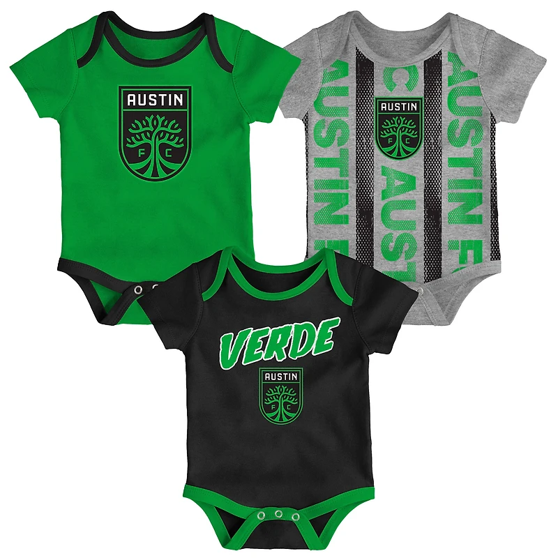 Newborn Green/Heather Gray/Black Austin FC Loyal Buddies 3-Pack Bodysuit Set