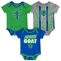 Newborn Green/Heather Gray/Blue Seattle Sounders FC Loyal Buddies 3-Pack Bodysuit Set