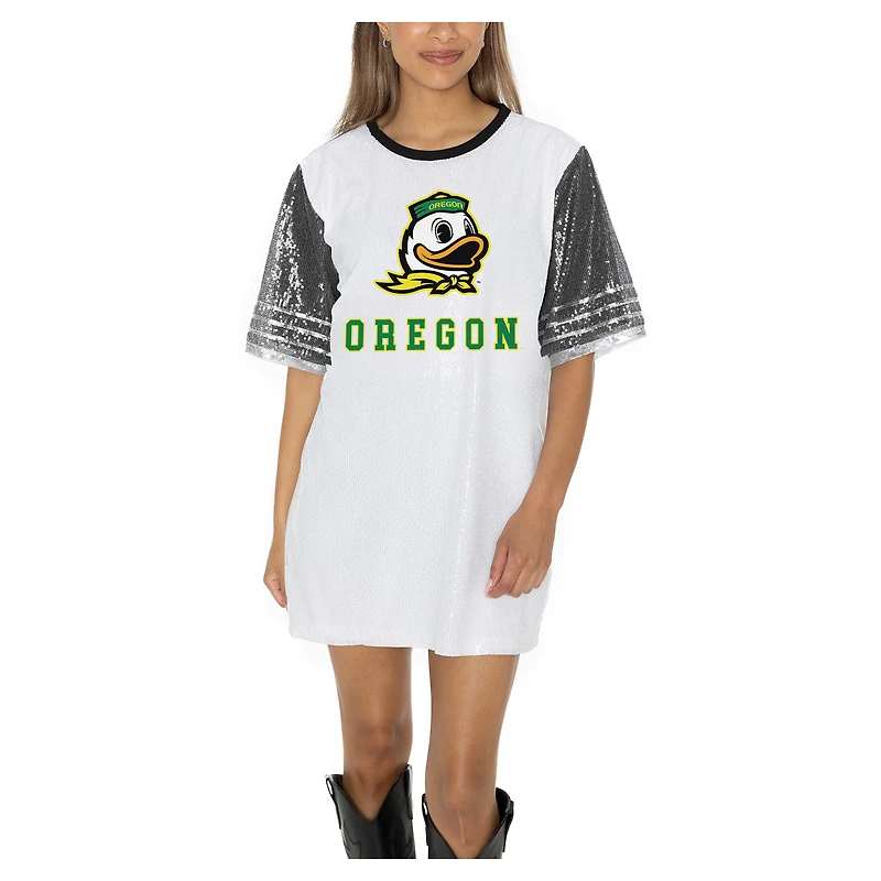 Women's Gameday Couture  White Oregon Ducks Full Sequin Jersey Dress