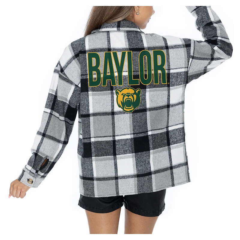 Women's Gameday Couture  Grey Baylor Bears Long Sleeve Brushed Plaid Button-Up Overshirt Jacket