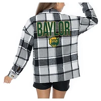 Women's Gameday Couture  Grey Baylor Bears Long Sleeve Brushed Plaid Button-Up Overshirt Jacket