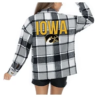 Women's Gameday Couture  Grey Iowa Hawkeyes Long Sleeve Brushed Plaid Button-Up Overshirt Jacket