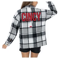 Women's Gameday Couture  Grey Cincinnati Bearcats Long Sleeve Brushed Plaid Button-Up Overshirt Jacket