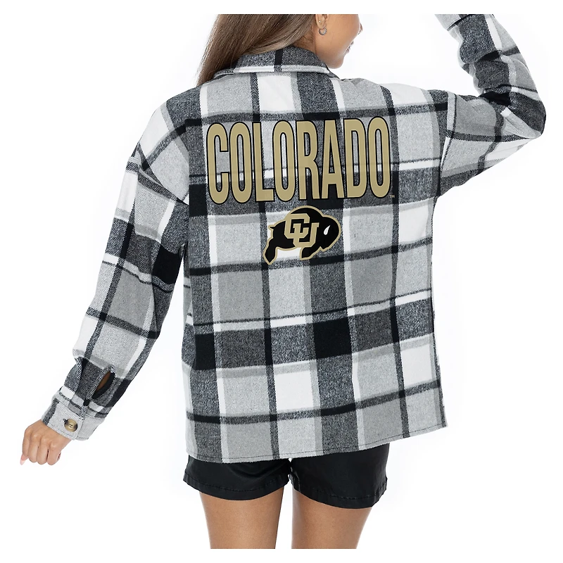 Women's Gameday Couture Grey Colorado Buffaloes Long Sleeve Brushed Plaid Button-Up Overshirt Jacket