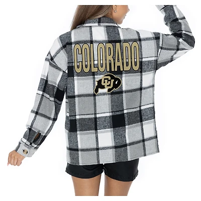 Women's Gameday Couture  Grey Colorado Buffaloes Long Sleeve Brushed Plaid Button-Up Overshirt Jacket