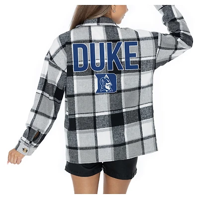 Women's Gameday Couture  Grey Duke Blue Devils Long Sleeve Brushed Plaid Button-Up Overshirt Jacket