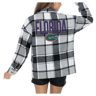 Women's Gameday Couture  Grey Florida Gators Long Sleeve Brushed Plaid Button-Up Overshirt Jacket