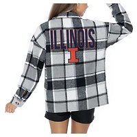 Women's Gameday Couture  Grey Illinois Fighting Illini Long Sleeve Brushed Plaid Button-Up Overshirt Jacket