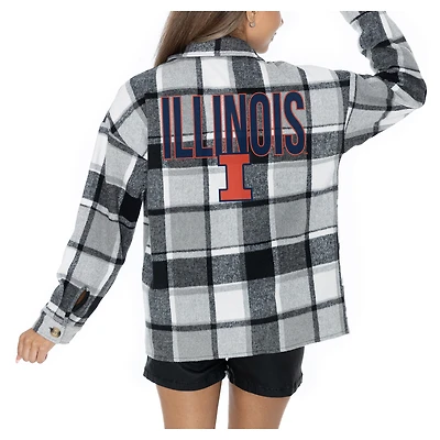 Women's Gameday Couture  Grey Illinois Fighting Illini Long Sleeve Brushed Plaid Button-Up Overshirt Jacket